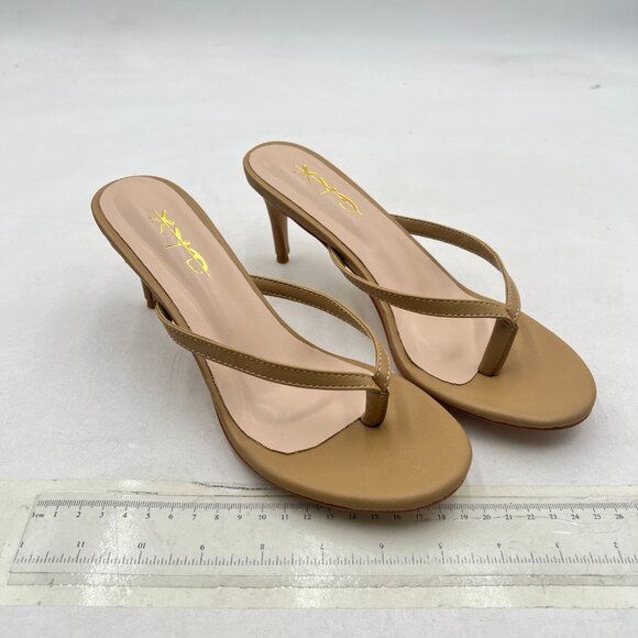 XYD Tan Thong Sandals Mid Heel Flip Flops Open Toe Daily Wearing Slippers - Picture 4 of 8